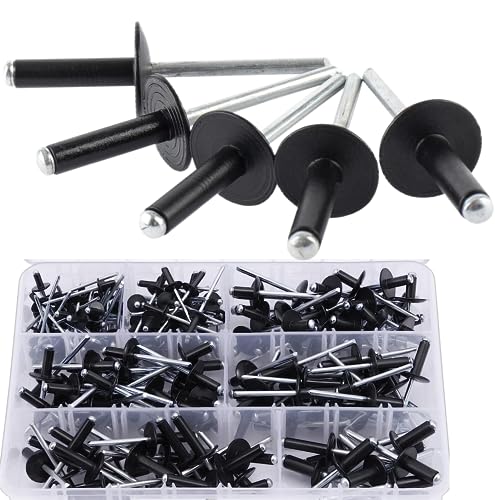 LAZIRO 220PCS Large Flange Aluminum Blind Rivets，Black Rivets Pop Rivets Assortment Kit, 7 Sizes Aluminum Rivets (1/8" 5/32"3/16") Assorted Blind Rivets with Case - Image 1
