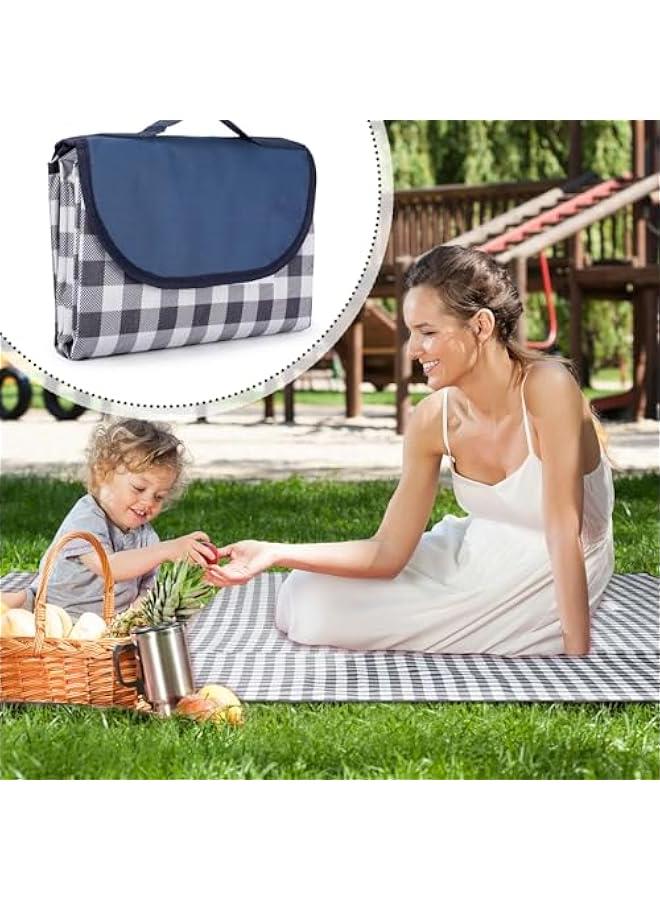 ميكسد بطانية نزهة مقاس 80×80 انش من تراسل، بطانية شاطئ مقاومة للماء وقابلة للطي، بطانية خارجية من 3 طبقات لـ 6 الى 8 بالغين، للتخييم والحديقة والشاطئ والعشب والاماكن الداخلية (ازرق وابيض)، البوليستر - Image 4