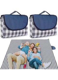 MIXDE 2 PACK 80”x 80” Picnic Blanket Extra Large, Waterproof and Foldable Beach Blanket, 3-Layer Outdoor Blanket for 6 to 8 Adults, for Camping, Park, Beach, Grass, Indoors (Blue&White)  - Image 1