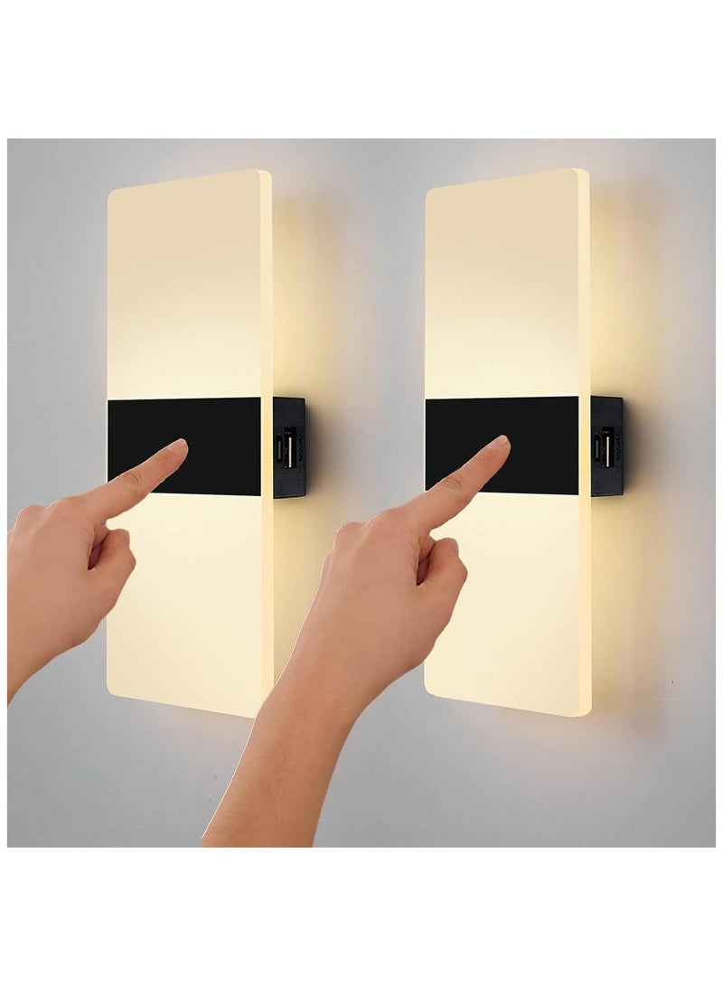Beauenty 2pcs LED Wall Lights with USB Rechargeable Switch, Touch Control, Magnetic Attraction Indoor Wall Lamp, Portable Bedside Lamp, Battery Powered, Warm Night Light for Bedroom Corridor - Image 1