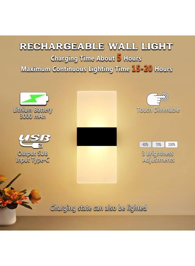 Beauenty 2pcs LED Wall Lights with USB Rechargeable Switch, Touch Control, Magnetic Attraction Indoor Wall Lamp, Portable Bedside Lamp, Battery Powered, Warm Night Light for Bedroom Corridor - Image 5
