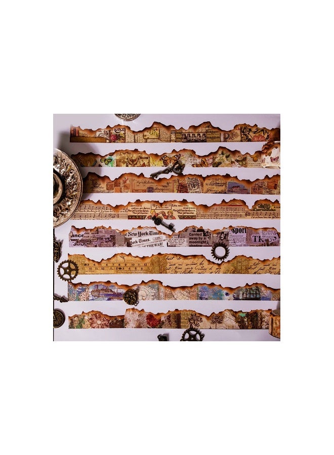Vintage Washi Tape Stickers Set - 8 Rolls of Decorative Masking Tape Featuring Butterflies, Plants, Nautical Themes, and Music Scores for DIY Journals, Planners, Scrapbooking, and Art Crafts. - Image 3