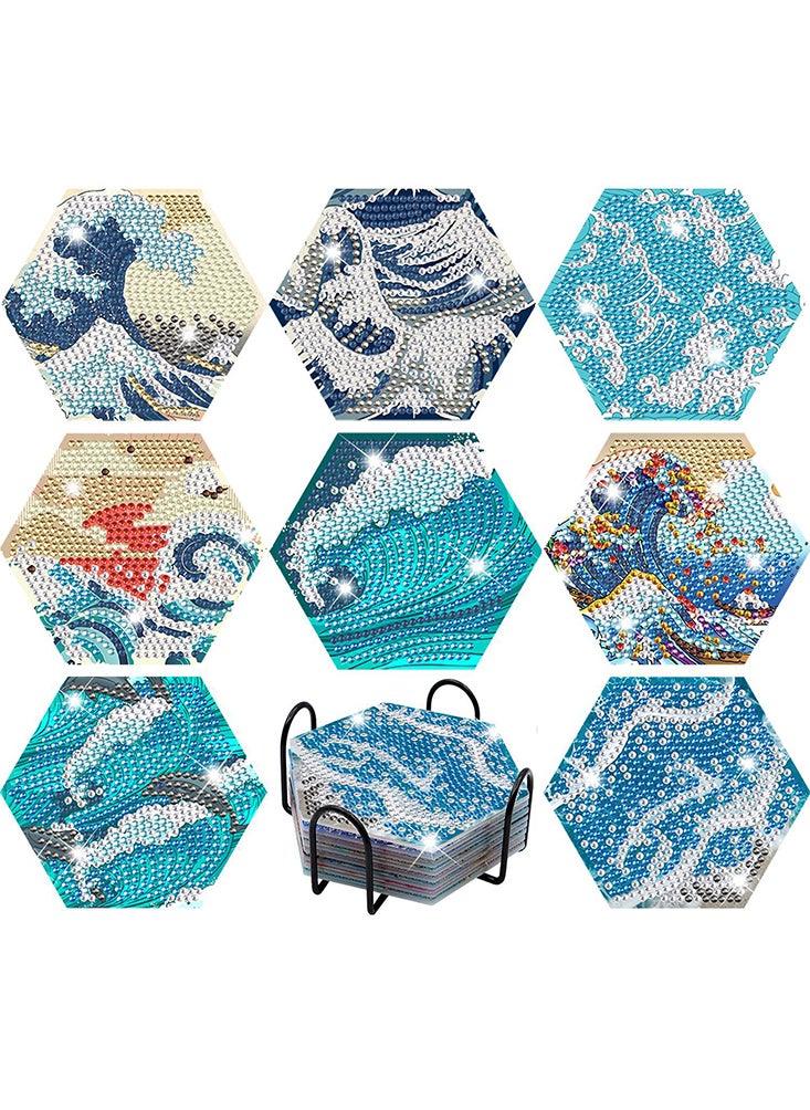 DIY Diamond Painting Coaster with Acrylic Cartoon Tea Cup, Heat Insulation Mat for Desk Protection