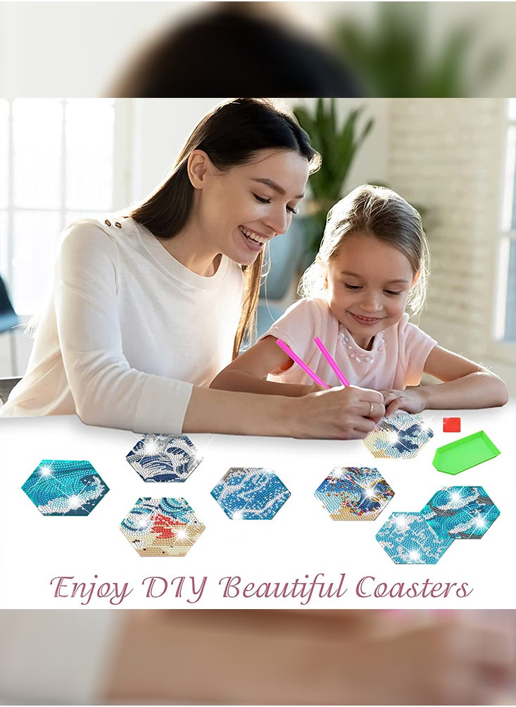 DIY Diamond Painting Coaster with Acrylic Cartoon Tea Cup, Heat Insulation Mat for Desk Protection