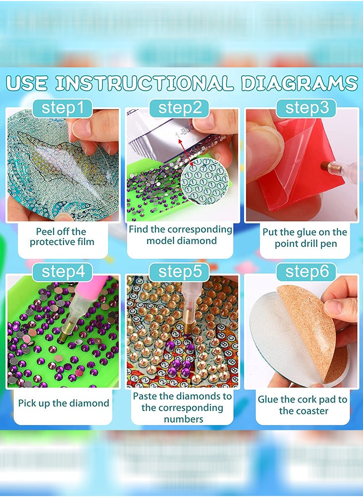 DIY Diamond Painting Coaster with Acrylic Cartoon Tea Cup, Heat Insulation Mat for Desk Protection