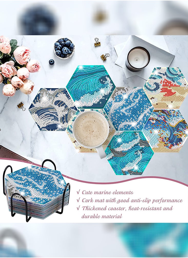 DIY Diamond Painting Coaster with Acrylic Cartoon Tea Cup, Heat Insulation Mat for Desk Protection
