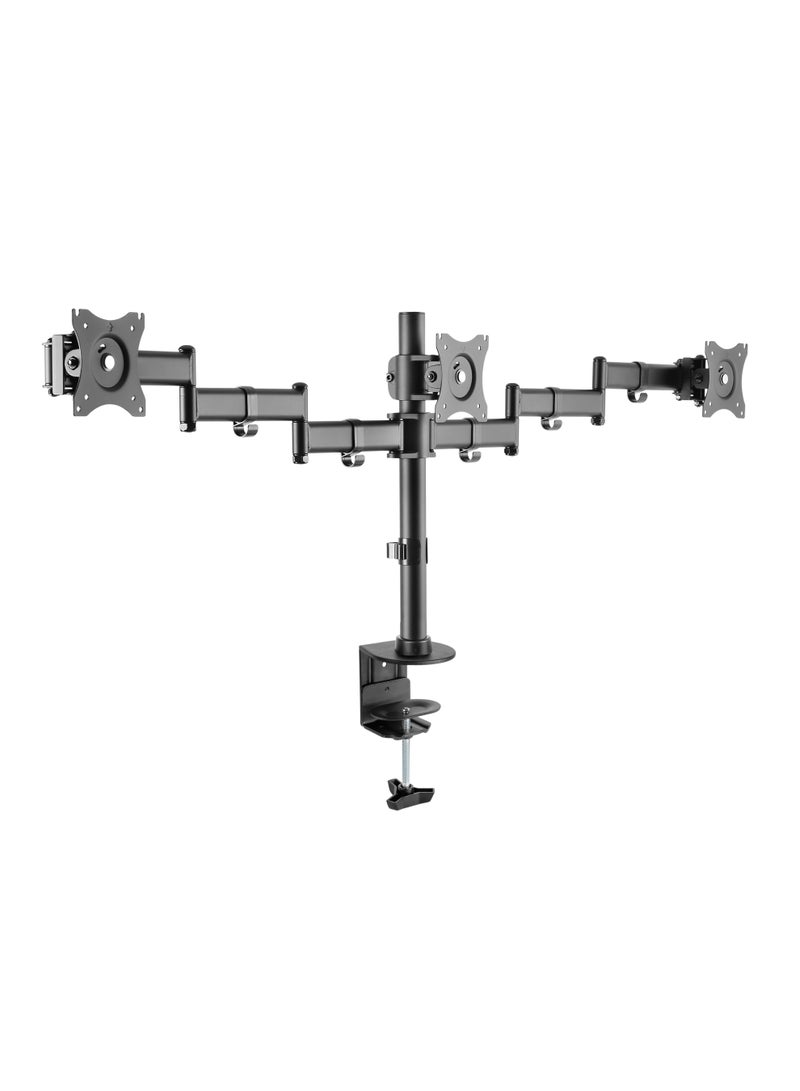 Skill Tech Skilltech SH070 C036 Triple-Monitor Desk Mount for 13"-27" Screens | Economy VESA Arm | Full Motion Tilt/Swivel +45°/-45° | Clamp/Grommet Install - Image 1