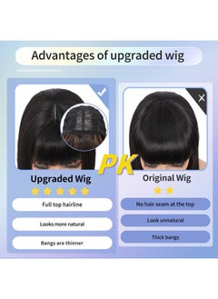 Kalyss Short Bob Wigs with Hair Bangs Black Wigs with Brown Highlights Heat Resistant Synthetic Straight Full Head Hair Wig for Women Natural Looking for Daily Wear  - Image 4