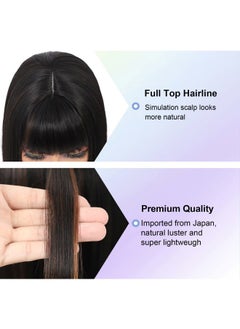 Kalyss Short Bob Wigs with Hair Bangs Black Wigs with Brown Highlights Heat Resistant Synthetic Straight Full Head Hair Wig for Women Natural Looking for Daily Wear  - Image 3