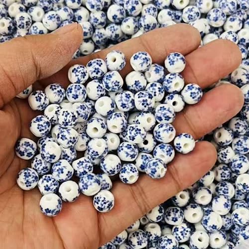 HERZWILD 120pcs Flower Ceramic Craft Beads Threading Ball Bracelets Beads Colorful Bead Set Chinese Porcelain Bead for DIY Jewelry Arts Crafts Necklace Bangle (Blue 8mm) - Image 3