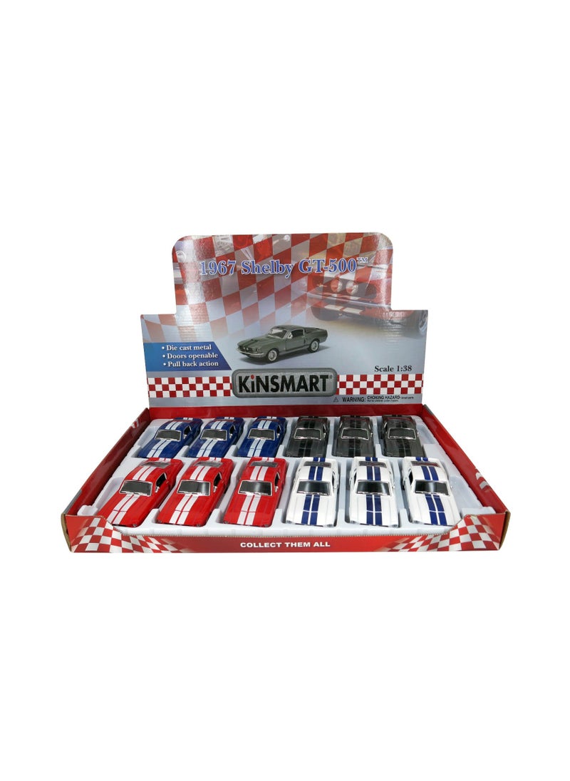 Kinsmart Pack of 12 Pcs 1967 Shelby GT-500 Die Cast Metal Doors Openable Pull Back Action Toy Car 
