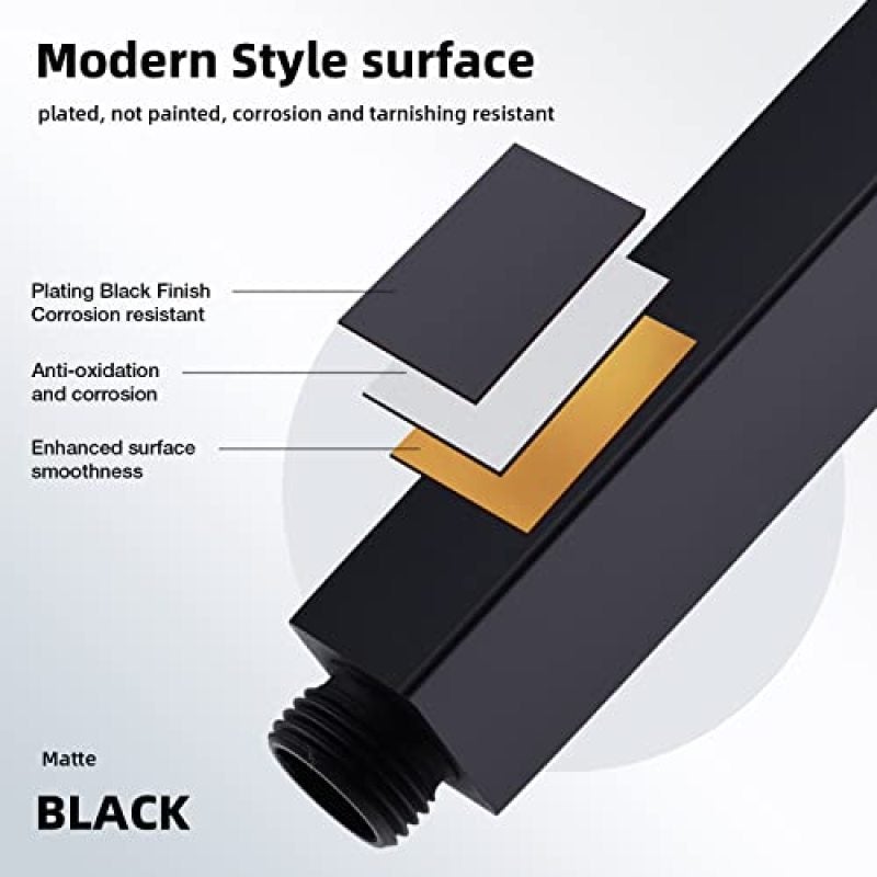 Rain Shower Arm 8-Inch Ceiling Extension Matte Black - Solid Stainless Steel Build Overhead Rain Shower Setup for Standard US Plumbing Fit - Image 5