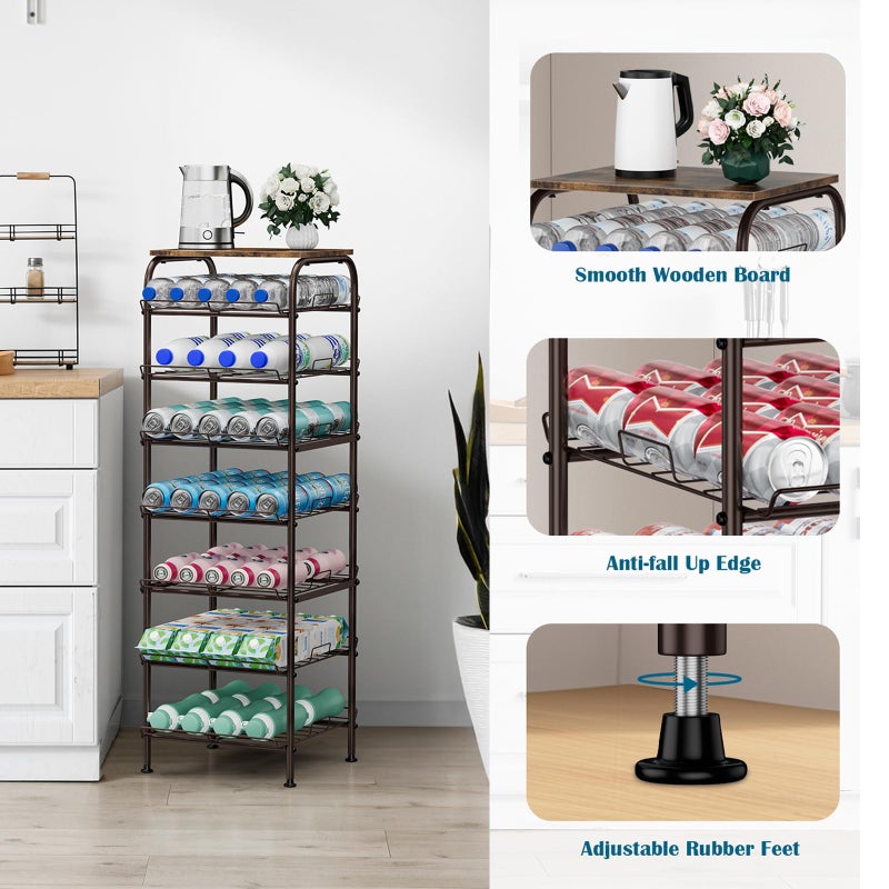 smusei Water Bottle Organizer 7 Tier Free Standing Water Bottle Storage Rack Metal Water Bottle Rack Shelf Large Capacity Bottled Water Holder Beverage Drink Stand for Kitchen Pantry Office, Brown - Image 2