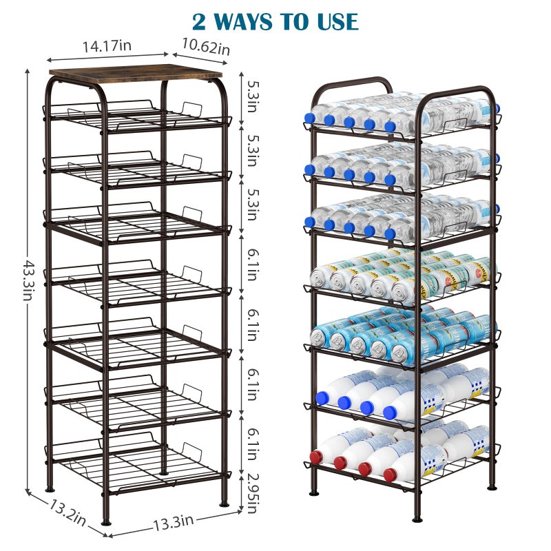 smusei Water Bottle Organizer 7 Tier Free Standing Water Bottle Storage Rack Metal Water Bottle Rack Shelf Large Capacity Bottled Water Holder Beverage Drink Stand for Kitchen Pantry Office, Brown - Image 4