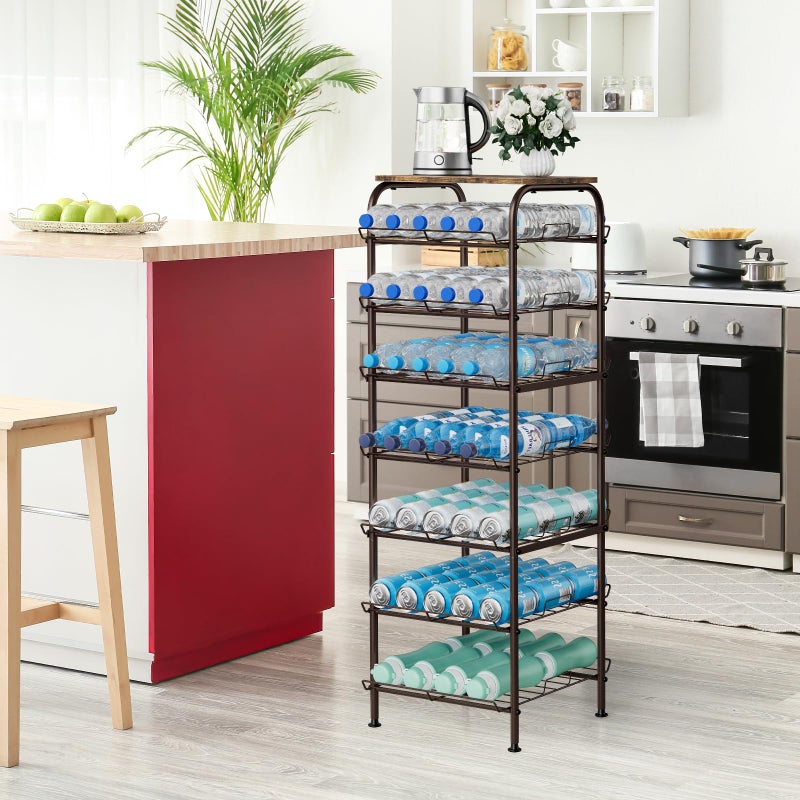 smusei Water Bottle Organizer 7 Tier Free Standing Water Bottle Storage Rack Metal Water Bottle Rack Shelf Large Capacity Bottled Water Holder Beverage Drink Stand for Kitchen Pantry Office, Brown - Image 5