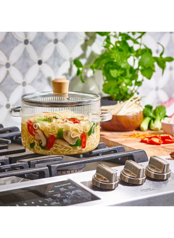 Borosilicate Glass Cooking Pot with Lid, 1.6L (54oz) Heat Resistant Stovetop Cookware, Clear - Image 2