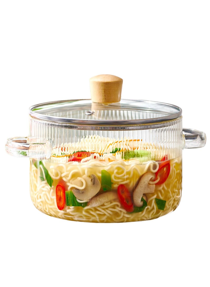 Borosilicate Glass Cooking Pot with Lid, 1.6L (54oz) Heat Resistant Stovetop Cookware, Clear - Image 1