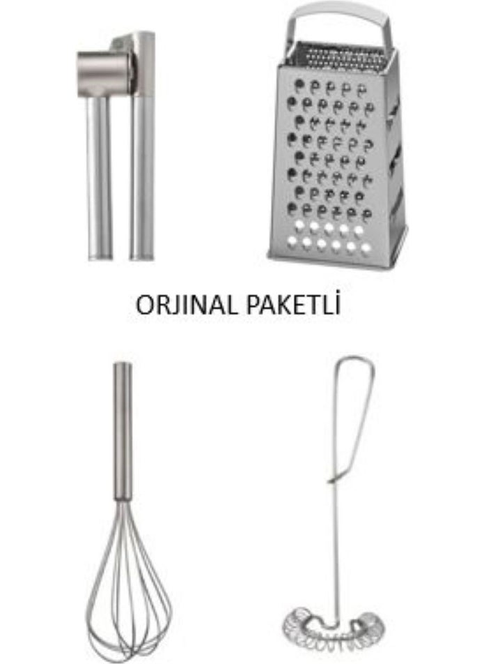 IKEA 3 Piece 4 Piece Kitchen Set; Koncıs Garlic Crusher + Idealısk Grater + Idealısk 2-Pie Whisk