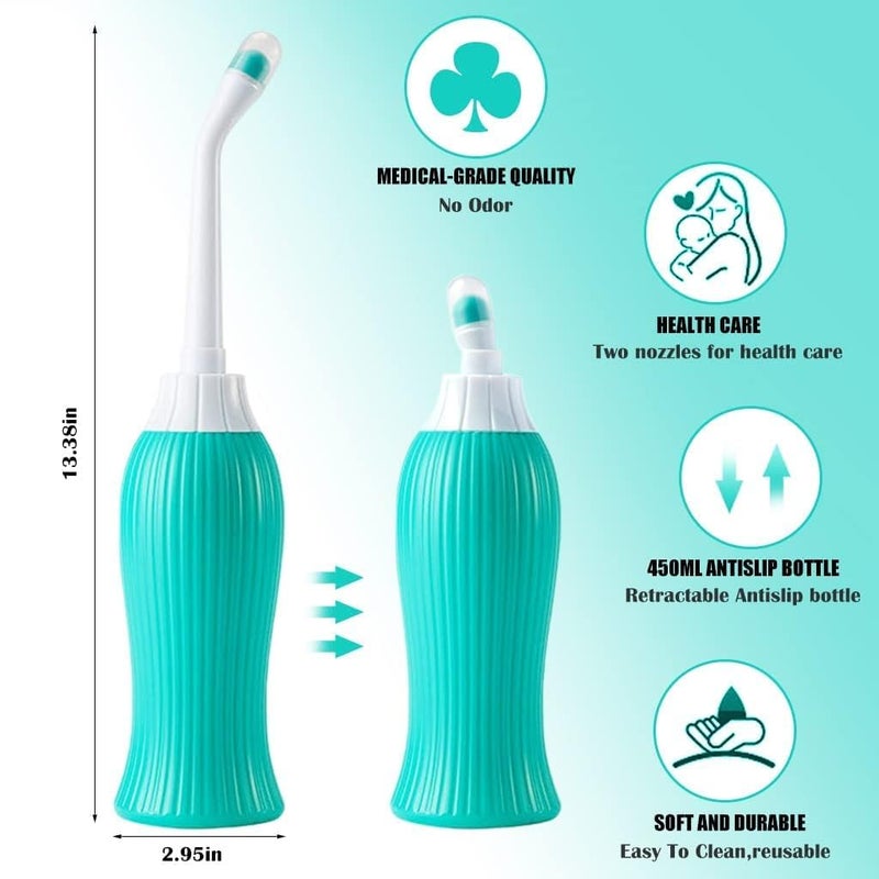 HUBTURE Handheld Portable Bidet Spray with 2 Nozzles 500ml Retractable Jet Spray Bottle for Toilet Postpartum Perineal Cleaning Personal Hygiene Travel Accessory for Men Women Babies Elderly500ml Green - Image 3
