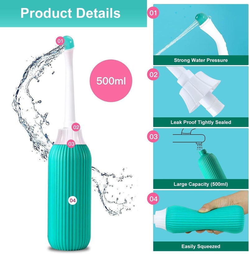 HUBTURE Handheld Portable Bidet Spray with 2 Nozzles 500ml Retractable Jet Spray Bottle for Toilet Postpartum Perineal Cleaning Personal Hygiene Travel Accessory for Men Women Babies Elderly500ml Green - Image 5