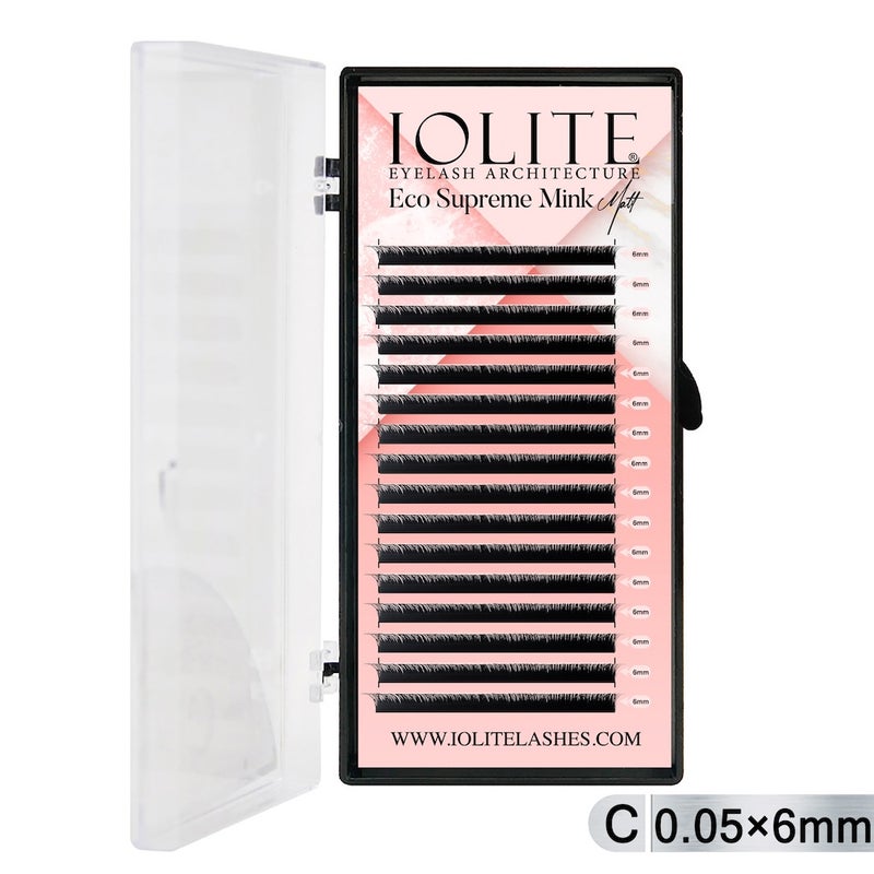 Iolite Eco Supreme Mink Matt Lash Extension Tray C – Curl – 0.5T (6mm–15mm) – Matt Finish, Premium Eco-Friendly Eyelashes for Lash Artists ISMMC5T - 6MM