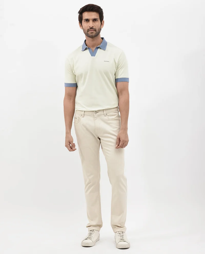 Rare Rabbit Rare Rabbit Men's Carmelon Light Green Cotton Fabric Johnny Collar Short Sleeves Plain Knit Polo