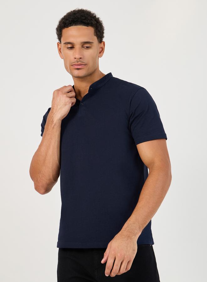 Styli Pure Cotton Compact Jersey Mandarin Polo  - Image 1