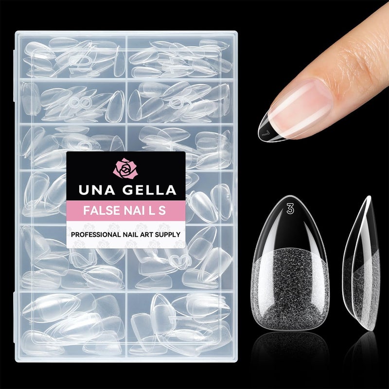 UNA GELLA Short Almond Fake Nails 216pcs Pre-shape Gel Acrylic Nail Tips for Full Cover Nail Extension Home DIY Nail Salon 12 Sizes Gelly Tips - Image 1