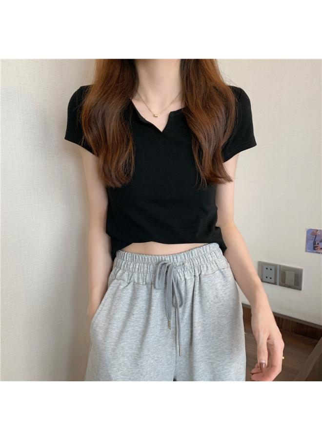 Short Women's Summer Design Sense Slim-fit Navel Women's T-shirt Short-sleeved Student Top New Clothes