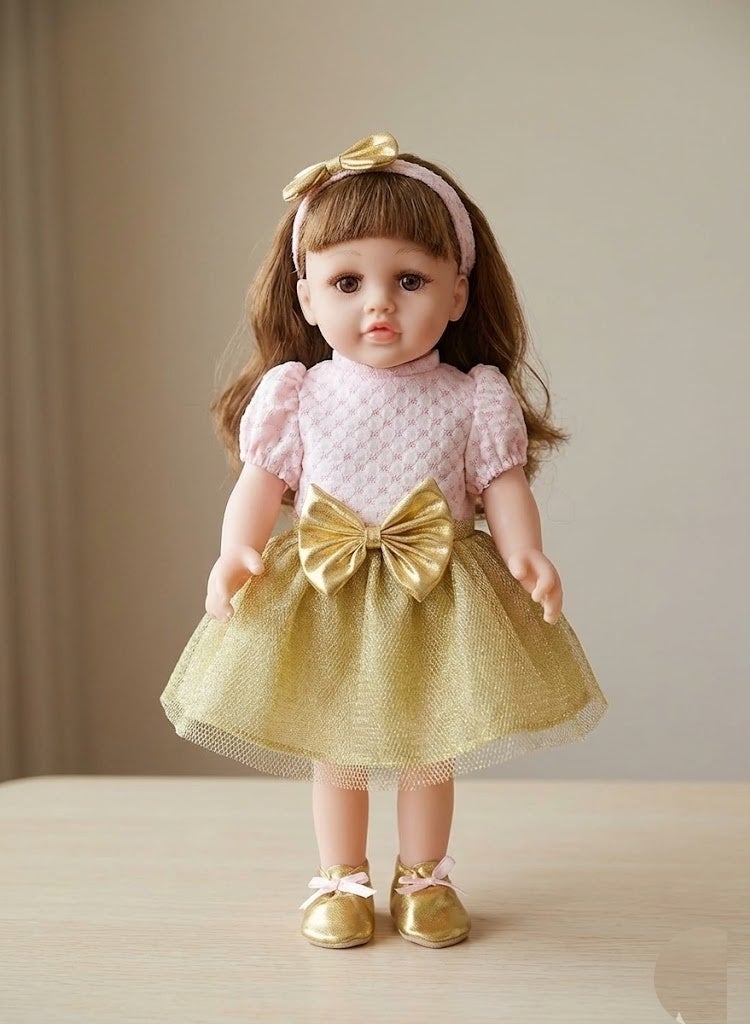 رالي عروسة بنوتة مع فستان ذهبي – لعبة دمية للبنات بتصميم رائع وشعر قابل للتسريح – مناسبة للبنات من عمر 3 سنوات وما فوق - Image 1