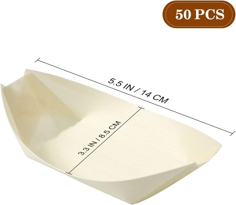 Hemoton 50 عبوة أطباق قوارب خشبية قابلة للتصرف أطباق حلوى قابلة للتصرف صينية تقديم سوشي صغيرة حاويات طعام لحفلات الزفاف والنزهات الحجم الفعلي المستخدم 55 سم × 27 سم × 0.78 سم - Image 3