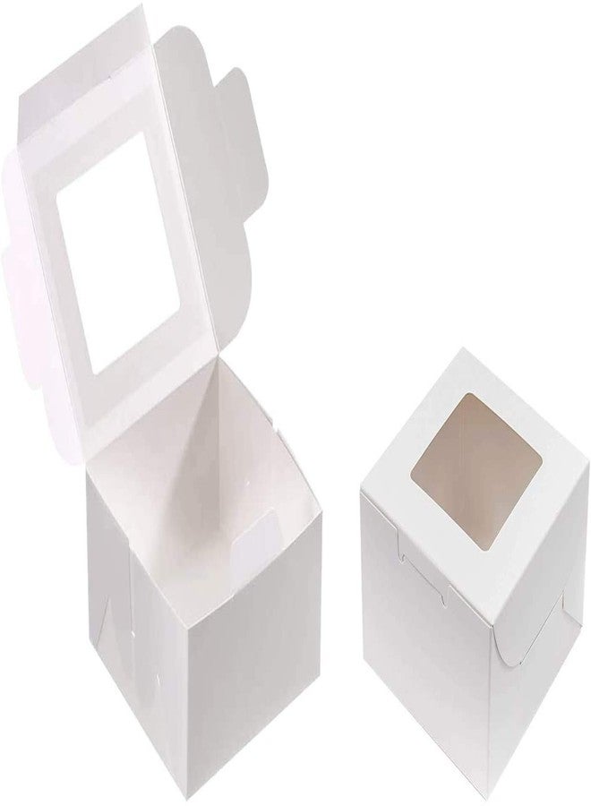 BAKEFY� (3x3x2 50 White 1 Brownie Holder Bakery Boxes with Window Cupcake Boxes Cookie Boxes Kraft Paper Gift Boxes for Pastries, Small - Image 1