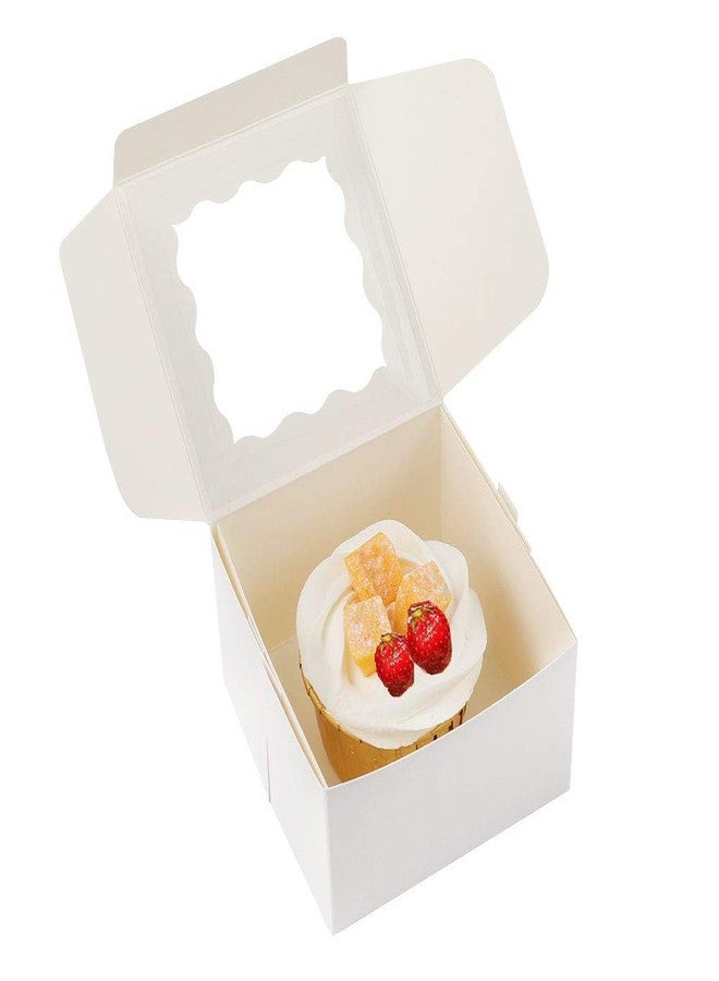 BAKEFY� (3x3x2 50 White 1 Brownie Holder Bakery Boxes with Window Cupcake Boxes Cookie Boxes Kraft Paper Gift Boxes for Pastries, Small - Image 2
