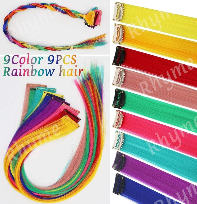 BAOER Rainbow Hair Extensions Colored Hair Extensions Clip InOn For Girls Hair Accessories Wig Pieces For women 9PCS - Image 3