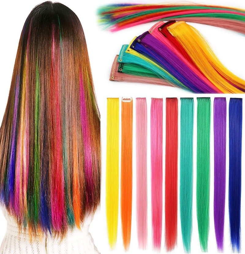 BAOER Rainbow Hair Extensions Colored Hair Extensions Clip InOn For Girls Hair Accessories Wig Pieces For women 9PCS - Image 1