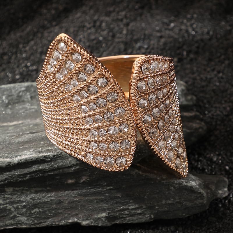 SOHI Women's Crystal Fan Bracelet - Gold Colour For Casual Wear | Alloy Meterial | Adjustable Closure | Artificial Stone Bracelet | Bracelet For Woman & Girls - Image 3