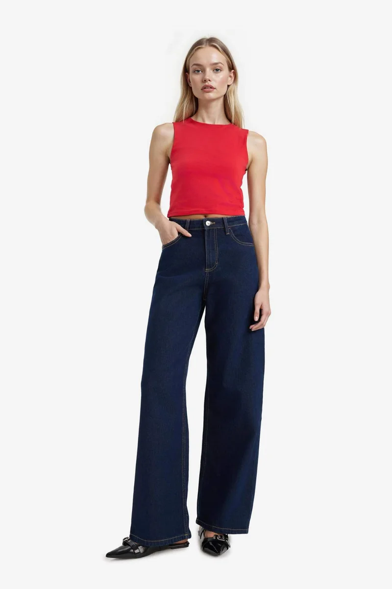 ديفاكتو Regular Fit Basic Crew Neck Red Tank Top