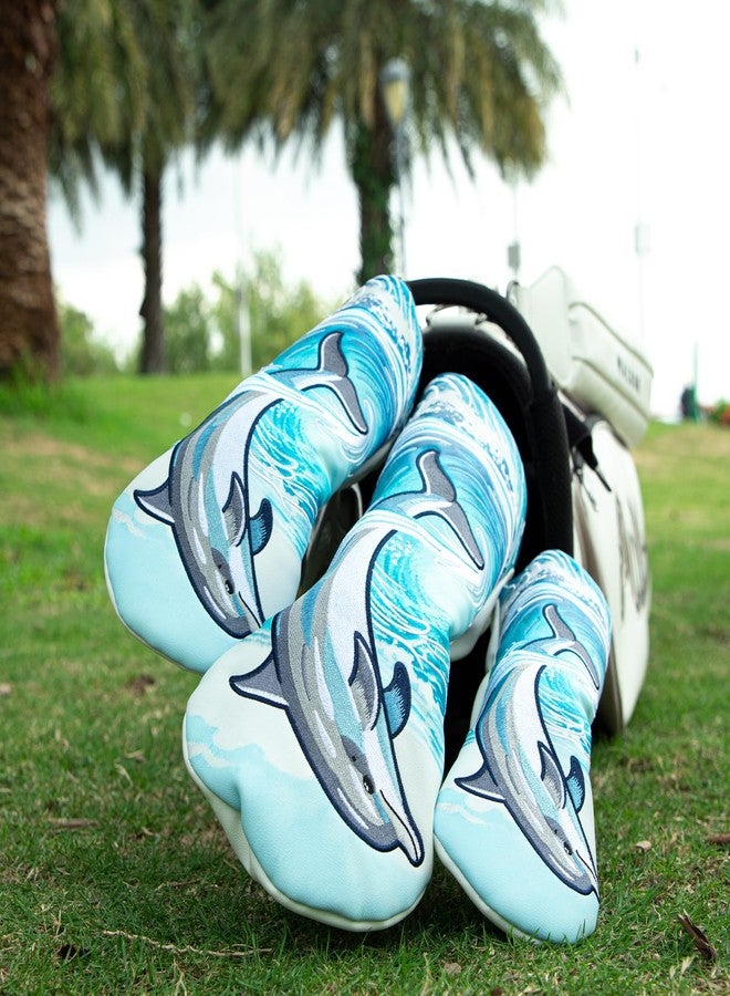 brdejc Golf Club Cover Dolphin Embroidery Driver Covers Fariway Wood Headcover Hybrid Covers Leather Golf Headcover for Men Women Gift(for Fariway Wood) - Image 5