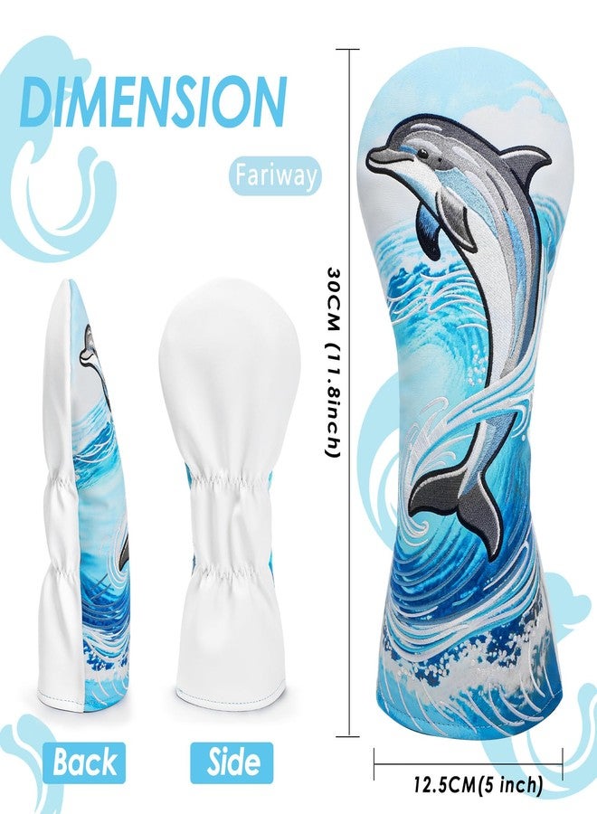 brdejc Golf Club Cover Dolphin Embroidery Driver Covers Fariway Wood Headcover Hybrid Covers Leather Golf Headcover for Men Women Gift(for Fariway Wood) - Image 2