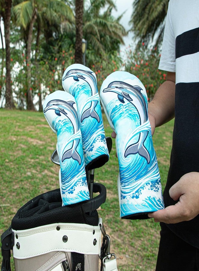 brdejc Golf Club Cover Dolphin Embroidery Driver Covers Fariway Wood Headcover Hybrid Covers Leather Golf Headcover for Men Women Gift(for Fariway Wood) - Image 3