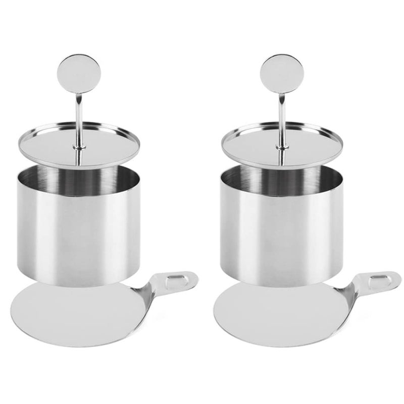 lasenersm 2 Sets Stainless Steel Round Cake Ring Mold with Pusher and Transfer Plate Seamless Mousse Ring Mold Dessert Mousse Molds Mousse Ring Cake Mold Round Biscuit Cutter for Baking Pastry 3 Inch - Image 2