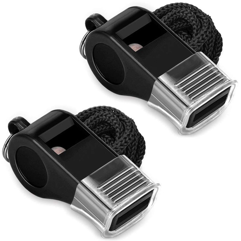 Hipat Whistle, 2 Packs Sports Whistles with Lanyard & Mouth Grip, Loud Crisp Sound, Black Plastic Whistles Ideal for Coaches, Referees, and Officials - Image 1