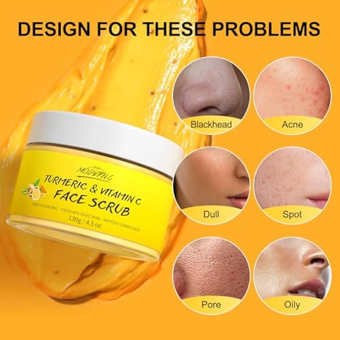 POP MODERN.C Vitamin C and Turmeric Face Scrub Cream Organics Microdermabrasion Facial Scrub Exfoliating Clears Blackheads Improve Dark Spot Acne with Strawberry Extract Exfoliator 130g/4.5oz - Image 5