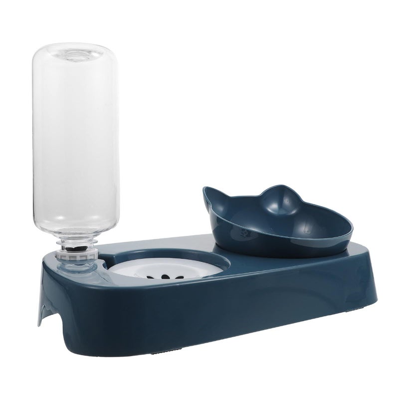 Healifty Double Pet Raised Feeding Bowl With Anti Spill Neck Protection And Water Dispenser For Small Dogs Cats Puppies Blue Plastic - Image 2