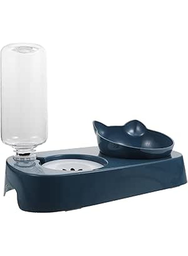 Healifty Double Pet Raised Feeding Bowl With Anti Spill Neck Protection And Water Dispenser For Small Dogs Cats Puppies Blue Plastic - Image 1