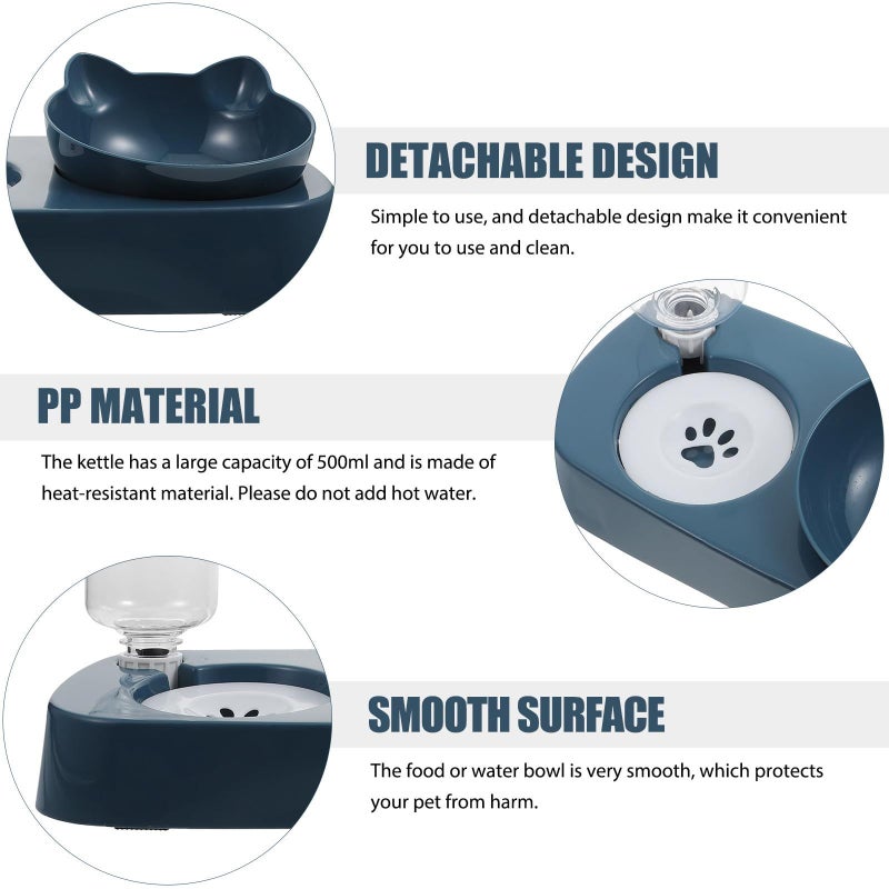 Healifty Double Pet Raised Feeding Bowl With Anti Spill Neck Protection And Water Dispenser For Small Dogs Cats Puppies Blue Plastic - Image 4