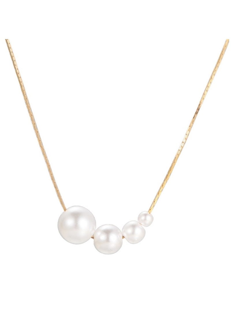 Huitich Minimalist Pearl Cluster Pendant Necklace Adjustable Gold Color Chain  - Image 1