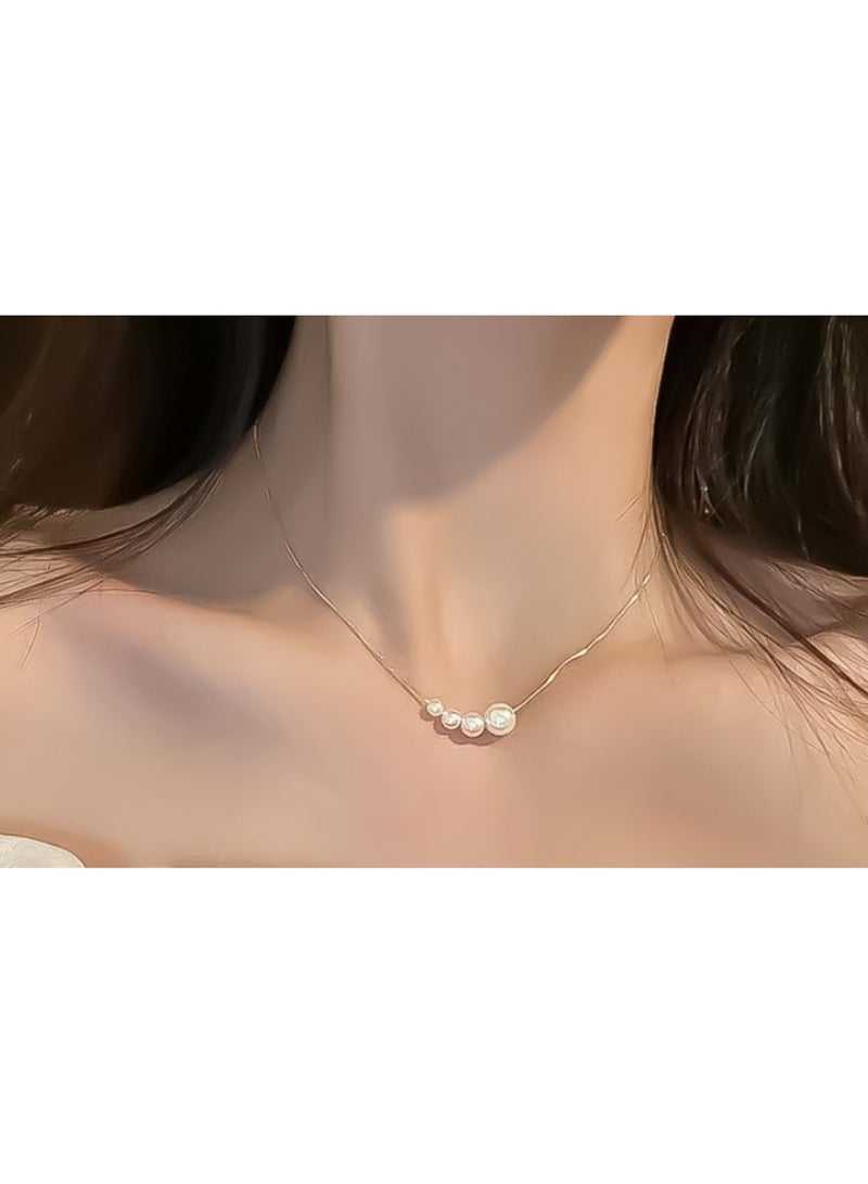 Huitich Minimalist Pearl Cluster Pendant Necklace Adjustable Gold Color Chain  - Image 2