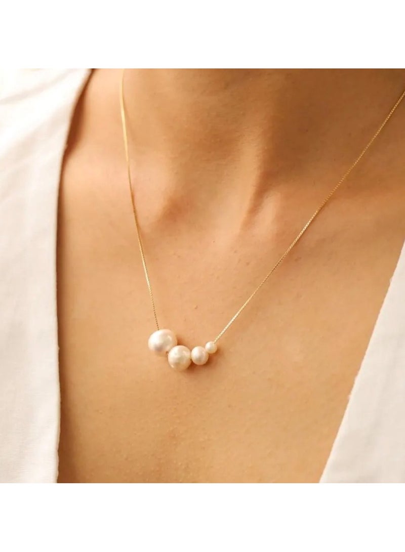 Huitich Minimalist Pearl Cluster Pendant Necklace Adjustable Gold Color Chain  - Image 5
