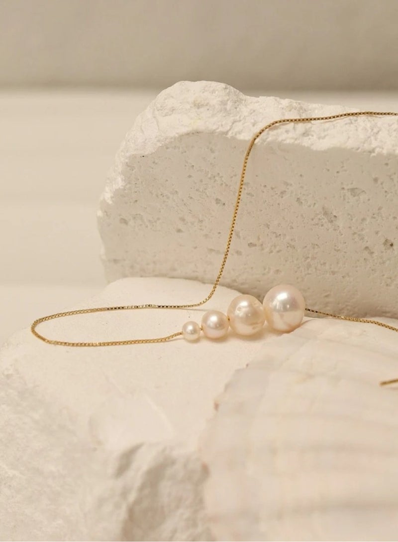 Huitich Minimalist Pearl Cluster Pendant Necklace Adjustable Gold Color Chain  - Image 4